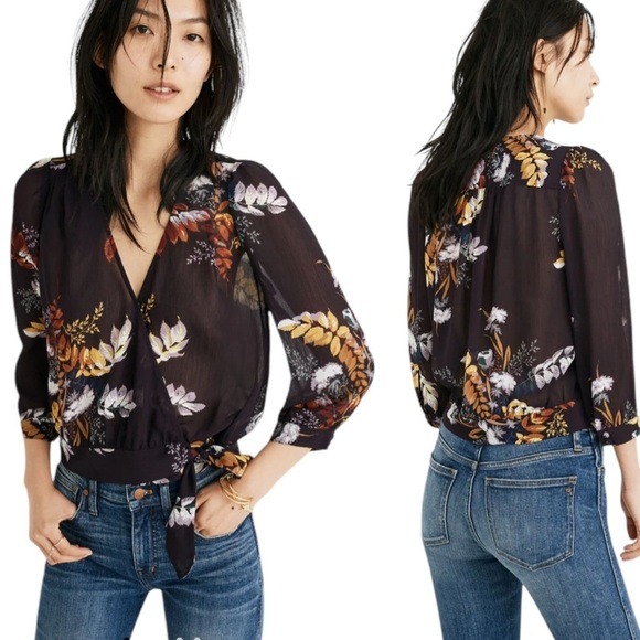 Madewell Tops - Madewell Wrap Top in Blooming Oasis Floral Print Harvest Dark Eggplant Size XS